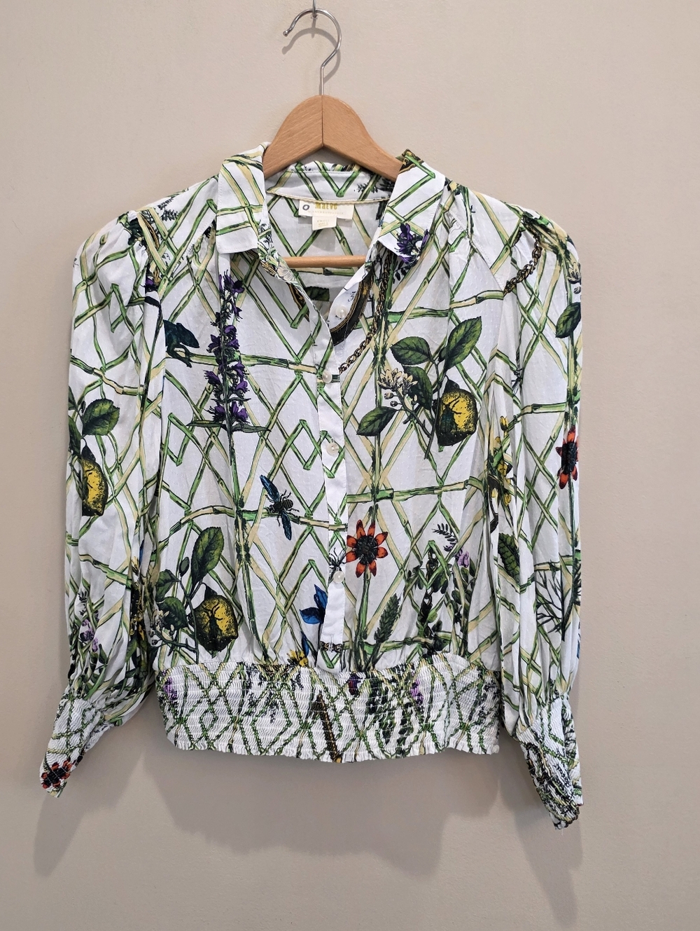 Maeve Anthropologie Botanical Button Front Smocked Blouse Top Small